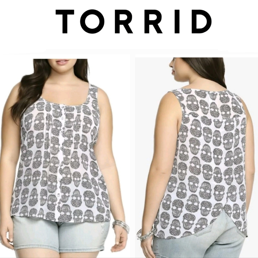 Torrid Black and White Skull Print Tank Top